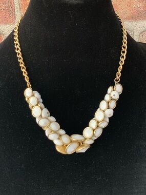 Devan White Cluster Beads Golden Chain Necklace